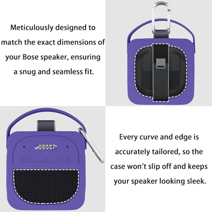 for Bose New SoundLink Micro 2nd Gen Portable Speaker Silicone Case, Purple | 1:1 Molded Fit, Shock Absorption, Metal Carabiner, Flexible Carry Handle, Anti-Slip Texture, Elastic Recovery - color: Purple Case