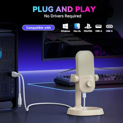 PC용 USB 마이크, 플러그 앤 플레이 카디오이드 콘덴서 마이크 - color: 베이지.