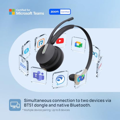 Yealink BH70 Mono Bluetooth Teams Headset with AI Mic for Work from Home PC | 3 Microphone Sound Isolation, Microsoft Teams & Zoom Certified, Compatible with Cisco Zoom Google, 35h Talk, USB-A dongle - color: Black(Mono), style: Teams(USB-A)