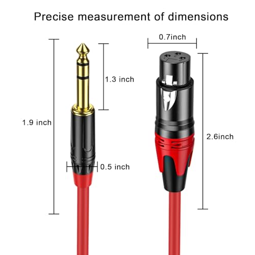 XLR Female to 1/4 (6.35mm) TRS Mono Jack Cable 3.3 FT, 2 Pack, Red and Green, for Dynmic Microphone, Balanced 3 Pin XLR to TRS Plug Mic Cord, Plated Conductors - size: 3.3 FT, style: XLR Female to 1/4"