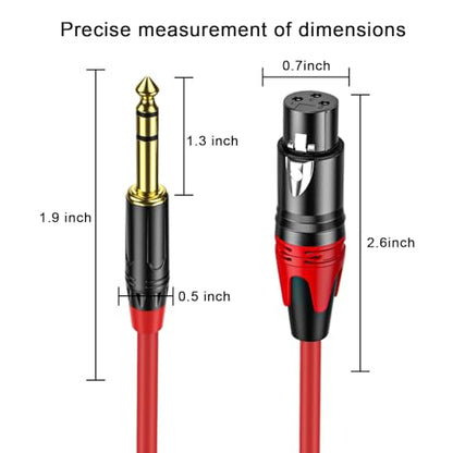 XLR Female to 1/4 (6.35mm) TRS Mono Jack Cable 3.3 FT, 2 Pack, Red and Green, for Dynmic Microphone, Balanced 3 Pin XLR to TRS Plug Mic Cord, Plated Conductors - size: 3.3 FT, style: XLR Female to 1/4"