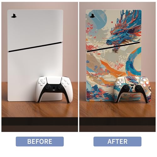 PlayVital Full Set Skin Sticker for ps5 Slim Console Disc Edition (The New Smaller Design), Vinyl Skin Decal Cover for ps5 Controller & Headset & Charging Station - Dragon's Elysium - color: Dragon's Elysium