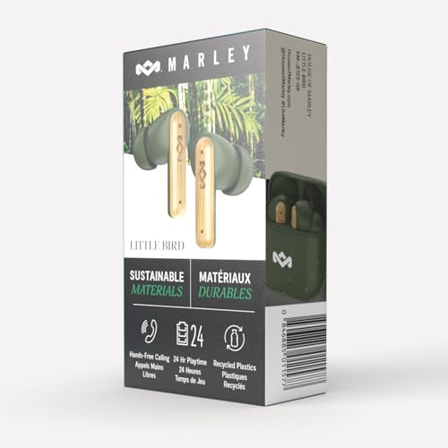 House of Marley Little Bird True Wireless Earbuds, Touch Controls, Built-in Mic, 24 Hours Playtime with Case, USB-C Quick Charge, Sustainable Materials, Movie and Gaming Mode (Green) - color: Green
