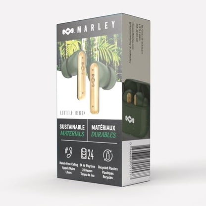 House of Marley Little Bird True Wireless Earbuds, Touch Controls, Built-in Mic, 24 Hours Playtime with Case, USB-C Quick Charge, Sustainable Materials, Movie and Gaming Mode (Green) - color: Green