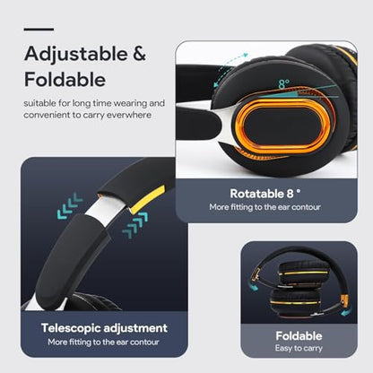 Bluetooth Headphones, Foldable Wireless Over-Ear Headphones with Hidden Mic for Cell Phone, Laptop, PC, Suitable for Music, School, Workouts, and Gaming (Black) - color: Black