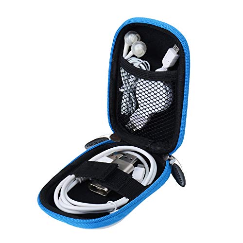 Vangoddy Hard Shell EVA Carrying Case with Carabiner and Dual Zipper for Hearing Aids, In-Ear Monitors, Small Medical Devices, Earbuds and Accessories - Blue - color: Blue