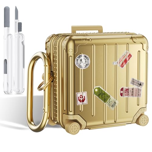 KOREDA Compatible with Samsung Galaxy Buds 4 Case/Buds 4 Pro Case Cover, Cute Funny Suitcase Design Case for Galaxy Buds 4 Pro, Fashion Protective Hard Case for Women Men with Keychain - color: Champaign Gold