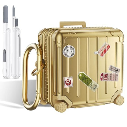 KOREDA Compatible with Samsung Galaxy Buds 4 Case/Buds 4 Pro Case Cover, Cute Funny Suitcase Design Case for Galaxy Buds 4 Pro, Fashion Protective Hard Case for Women Men with Keychain - color: Champaign Gold