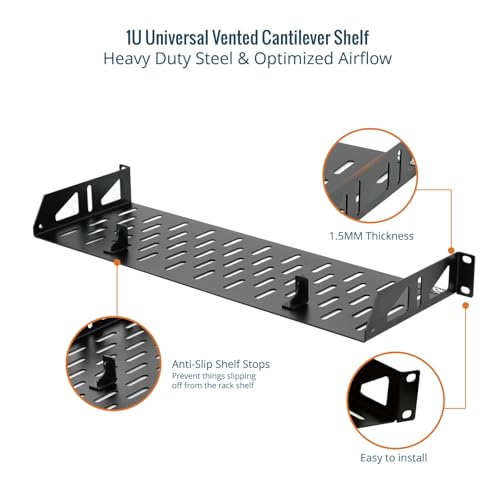 Tecmojo 1U Rack Shelf,19 inch Rack Shelf 6 inch Depth,Rack Mount Shelf with Anti-Slip Stops,Server Rack Shelf and Network Shelf for 19 in Equipments, 55lbs Capacity of Vented 1U Shelf,No Lip(2 Pack) - size: 6 in/2pack