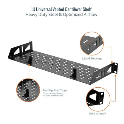 Tecmojo 1U Rack Shelf,19 inch Rack Shelf 6 inch Depth,Rack Mount Shelf with Anti-Slip Stops,Server Rack Shelf and Network Shelf for 19 in Equipments, 55lbs Capacity of Vented 1U Shelf,No Lip(2 Pack) - size: 6 in/2pack