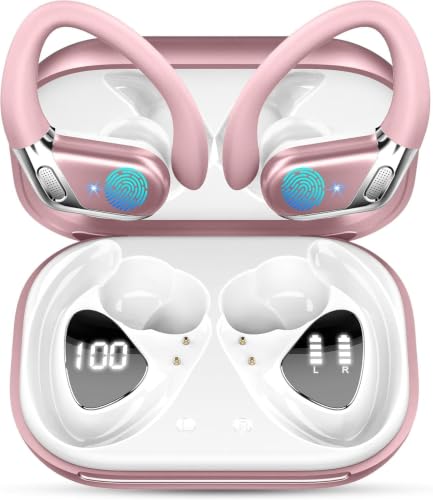 Ear buds Wireless Earbuds, 2026 Bluetooth 5.4 headphones Sport 50 Hrs | Noise Cancelling Running Headphones, Over Ear Earbuds with Ear Hooks, Bluetooth Earphones with IP7 Waterproof for Android/iOS - color: Rose Gold-02