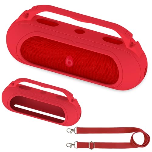 Silicone Cover Case for Beats Pill 2024 Wireless Bluetooth Speaker | Protective Stand Holder for Beats Pill Bluetooth Speaker Accessories With Should Strap (Black Case) - color: Red Case