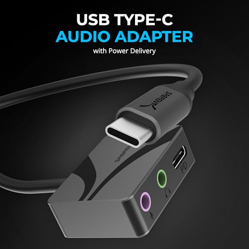 SABRENT USB-C to 3.5mm Audio Adapter with 100W PD, 24-Bit (AU-PACM) | USB-C external sound card; headset mic & stereo out; 96kHz; 100W PD passthrough