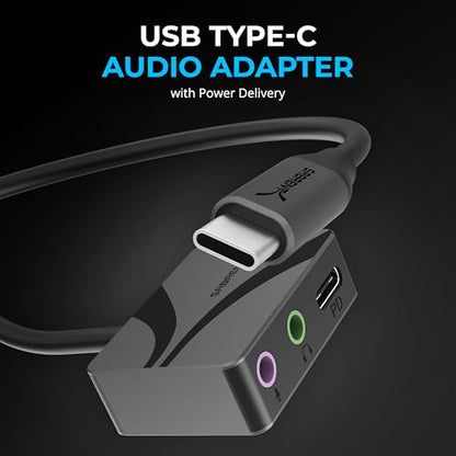 SABRENT USB-C to 3.5mm Audio Adapter with 100W PD, 24-Bit (AU-PACM) | USB-C external sound card; headset mic & stereo out; 96kHz; 100W PD passthrough