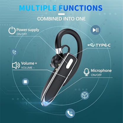 Bluetooth Headset V6.1, Wireless Bluetooth Earpiece with Mic, CVC8.0 Noise Cancelling Business Headset, 100H Playtime, LED Display, Dual Device Pairing, Mute Button for Office, Driving, Trucker