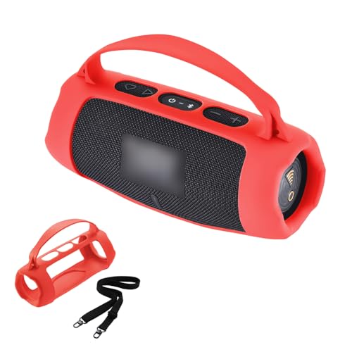 Silicone Case for JBL Charge 5 Wi-Fi/Charge 5 Portable Bluetooth Speaker, Protective Sleeve with Handle and Shoulder Strap Wireless Speakers Accessories (Red) - color: Red