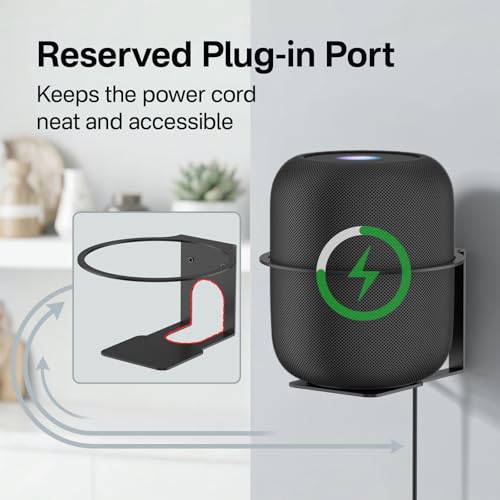 Heavy Duty Speaker Mount for HomePod 1st & 2nd Gen Wall Bracket, Easy Alignment for Homepod Wall Mount, Metal Speaker Bracket Reserved Charging Port with Mounting Hardware, Black - color: Black