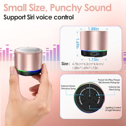 Portable Bluetooth Speaker, Mini Speakers, Wireless, RGB Ligths | 12H Battery Life, Metal Cover,TWS Pairing, Wireless Speaker with RGB Lights for Home/Travel/Outdoor/Car/Beach by Music Lovers - color: Pink