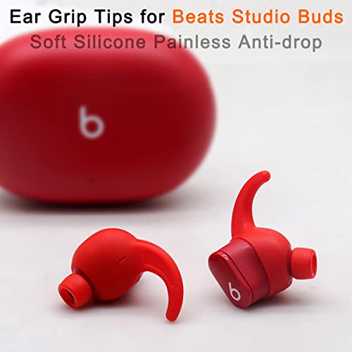 Beats Studio Buds 교체용 팁 실리콘 소형 이어 팁 및 이어 후크 | 미끄럼 방지 후크 2쌍 + Beats Studio Buds 액세서리용 엑스트라 스몰 이어버드 팁 2쌍, 편안함, 안전한 핏, 블랙 - color: 레드 이어훅