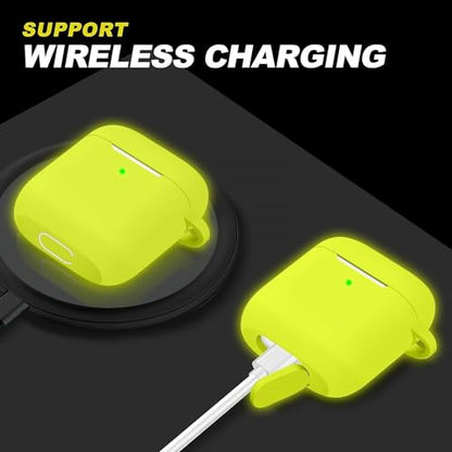 for AirPods Case Cover, Come with Cleaner Kit, Soft Silicone Protective Cover with Buckle, Compatible with AirPods 2nd 1st Generation Charging Case, Front LED Visible, Bright Yellow - color: C8-Bright Yellow