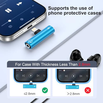 [Apple MFi Certified] Lightning to 3.5mm Headphone and Charger Adapter | 2-in-1 Lightning to Aux Jack Adapter & Fast Charger iPhone Dongle Audio Splitter for iPhone 14 13 12 11 Pro XR XS Max X 8 7 6 - color: Blue