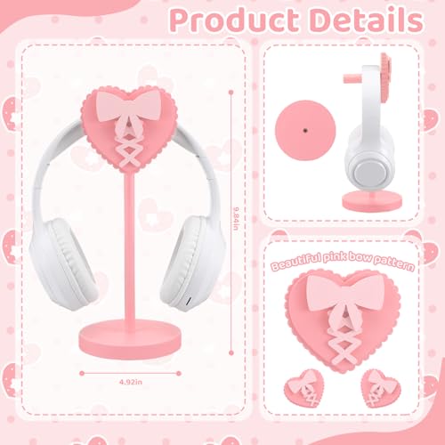 Kingdder Pink Heart Bow Headphone Stand Cute Wood Headphone Stand Holder | Decorative Desk Accessory for Gamer Room Office, Adorable Headphone Organizer, Gift for Young Women Teacher Girlfriend - style: Heart Bow