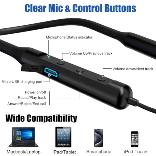 Wireless Neckband Earbuds Headphones for Kids Women Small Ears w Microphone | 12H Playtime, 10M Bluetooth 5.0, IPX5 Sweatproof, Secure Over Ear Hook for Sports Running Workout, for Cell Phone Tablet