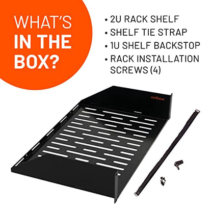 ECHOGEAR 2U Rack Shelf - Universal Design Works with Any Rack - Holds 50bs of Servers, Network Gear, or AV Equipment - 12" Deep Steel Shelf with Ventilated Design - Install Hardware Included - size: 2U Rack Shelf