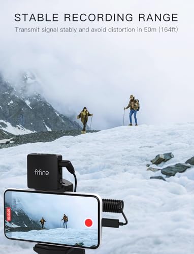 FIFINE Wireless Lavalier Microphone for iPhone/Android/Camera, 2 Pack Cordless Lapel Mic System for Vlog Recording Video YouTube/TikTok Interview, Condenser Clip-On Microphone with Charging Case-M9 | Condenser Clip-On Lapel Mic System, Charging Case, for