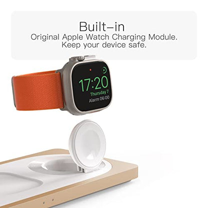 3-in-1 Charging Station for Apple Devices: Used for iPhone and Watch Charging Station with Magsafe Charger Stand, Wireless Charger for iPhone15/14/13/12, Apple Watch 1-9/Ultra, AirPods 3 Pro - color: Light gold