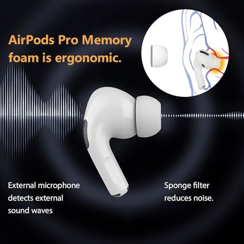 Memory Foam Ear Tips for AirPods Pro and AirPods Pro 2 Silicone Shield 3 Pairs Replacement Tips (Grey, Large)