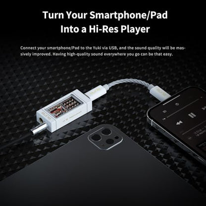 aune Yuki Portable DAC with Headphone Amp,Completely Separate DAC and AMP Ceramic Substrate Structure,32bit/768k DSD256 USB C Dongle with 3.5mm 4.4mm Output High-Res Lossless for Smartphone PC Laptops