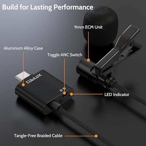 Noise-Cancelling USB C Lavalier Microphone, Type C Noise Cancellation ENC Mini Clip-On Lapel MIC Compatible with iPhone 17/16/15 Pro, iPad Pro 13/12.9/11, Galaxy, Pixel, Laptop, Phone, 5FT