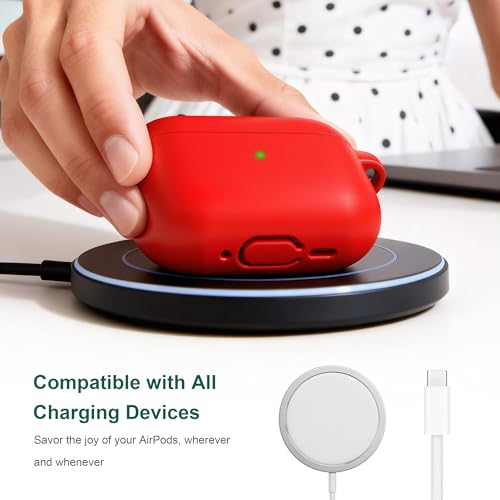 for AirPods 2nd/1st Case Silicone Cover, Red | Compatible with Apple AirPods 2nd/1st (2019/2016) Generation with Keychain & Cleaner Kit, Wireless Charging Compatible - color: Red