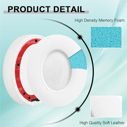 Replacement Ear Pads for Beats Studio 2 & Studio 3 Wired & Wireless Headphones, Ear Cushions, Headset Earpads, Ear Cups Cover with Soft Protein Leather-White - color: White