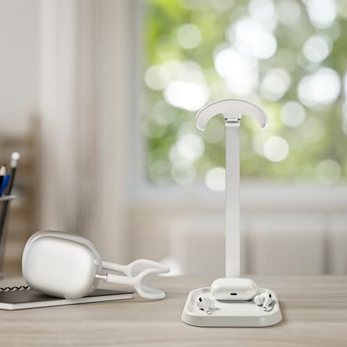 Headphone Stand, Curved Headset Stand with Storage Tray, Gaming Headset Holder for AirPods Max, AirPods Max 2, AirPods, AirPods Pro, Beats, Bose, Sony and More (White) - color: White