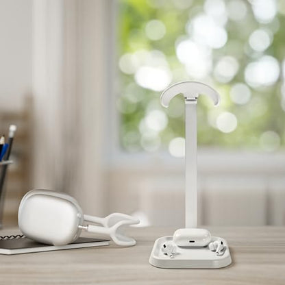 Headphone Stand, Curved Headset Stand with Storage Tray, Gaming Headset Holder for AirPods Max, AirPods Max 2, AirPods, AirPods Pro, Beats, Bose, Sony and More (White) - color: White