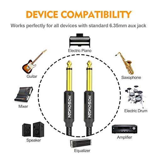 HOSONGIN 1/4 Inch Guitar Instrument Cable 3.3ft 2-Pack [Nylon Braided Shielded], 1/4 Inch TS Male to Male Plug Mono Audio Cord, Quarter Inch 6.35mm Unbalanced Interconnect Line - 3.3 feet - size: 3.3 Feet, style: 1/4" Guitar Cable - 2 Pack