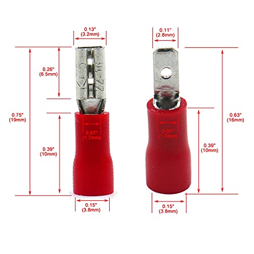 BAOMAIN 0.11" Female & Male Spade Terminals Kit 22-16 AWG 200-Pack - size: Male and Female