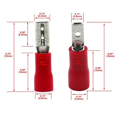 BAOMAIN 0.11" Female & Male Spade Terminals Kit 22-16 AWG 200-Pack - size: Male and Female