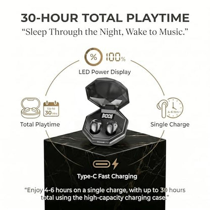 Invisible Sleep Earbuds for Side Sleepers, Ultra-Small Wireless Bluetooth, Mini Headphones with 24H Playtime, Diamond-Cut Case, Black - color: Black