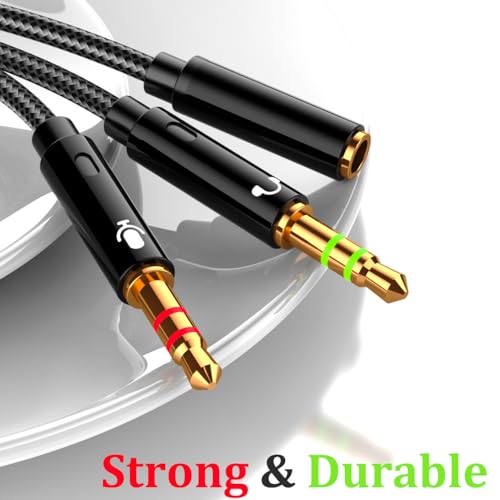 2-Pack Headphone Splitter for Computer 3.5mm Female to 2 Dual 3.5mm Male Headphone Mic Audio Adapter Y Splitter Cable Nylon Braided Cord Smartphone Headset to PC Adapter (Black,Silver)