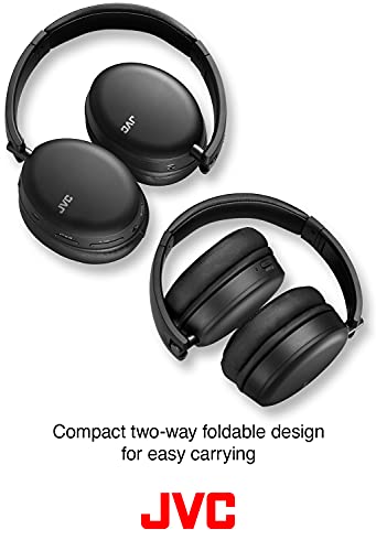JVC Noise Cancelling Wireless Headphones, Bluetooth 5.0, 42 Hour Rechargeable Battery, Voice Assistant Compatible, Two-Way Foldable Design - HAS91NB (Black)