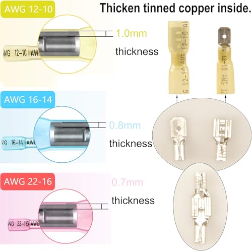 112pcs Heat Shrink Spade Connectors Kit, Waterproof Male & Female Spade Wire Connectors, Marine Grade Heat Shrink Crimp Connectors, Electrical Terminals