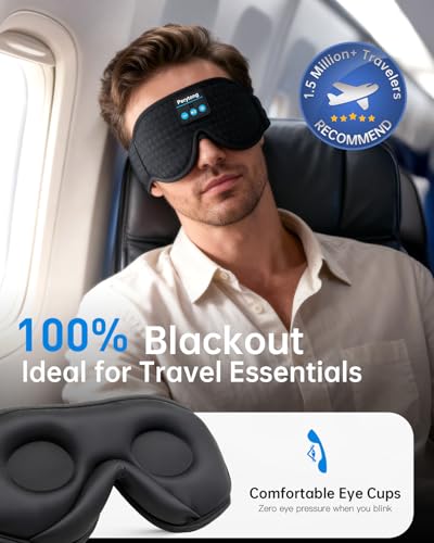 Perytong Sleep Mask with Bluetooth 5.4 Headphones, Wireless Music Sleep Eye Mask for Side Sleepers, 3D Contoured Comfort & Built-in HD Stereo Earphones, Blackout for Travel (Carbon Black) - color: Carbon Black
