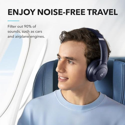 Soundcore by Anker Q20i Hybrid Active Noise Cancelling Headphones, Renewed | Over-Ear, Bluetooth, 40H ANC Playtime, Hi-Res, Big Bass, Transparency Mode, Customize via App, Travel, Home, Office - color: BLUE