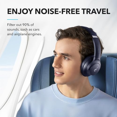 Soundcore by Anker Q20i Hybrid Active Noise Cancelling Headphones, Renewed | Over-Ear, Bluetooth, 40H ANC Playtime, Hi-Res, Big Bass, Transparency Mode, Customize via App, Travel, Home, Office - color: BLUE