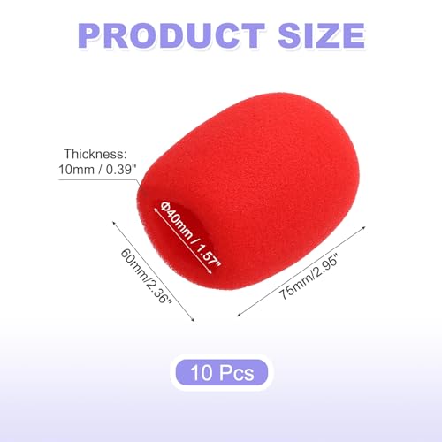 MECCANIXITY 10pcs Microphone Foam Covers, 40mm (1.57") ID 10mm (0.39") Thickness Microphone Windscreen Foam Cover for Most Handheld Microphones, Red - color: Red