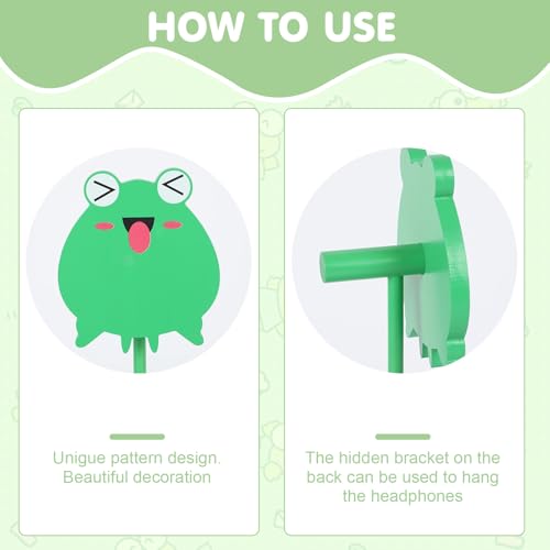Frog Cute Headphone Stand with Storage Tray, HSSZXFR Decorative Wooden Headphone Stand Hanger with Cable Holder, Desk Decor Gaming Gifts for Player Girlfriend Office Worker, Headset Holder Accessories