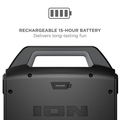 ION Sport Boom 60W Portable Bluetooth Outdoor Speaker | Water Resistant, Radio, Karaoke Mic, USB Charging, Stereo Linking, Bass Boost and App Control, for Parties and Outdoor Events - style: Sport Boom